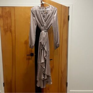 Chic Long Sleeve Taupe Wrap Dress